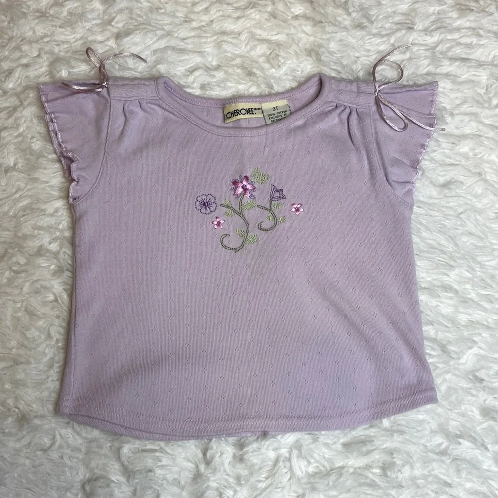 Cherokee Purple Short Sleeved Flower Flutter Top - Picture 2 of 7